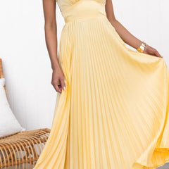 Malka Pleated V-Neck Maxi Dress