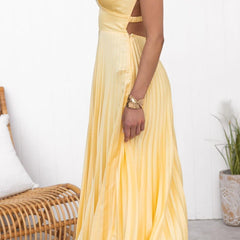 Malka Pleated V-Neck Maxi Dress