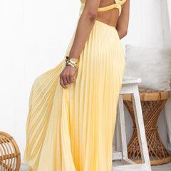 Malka Pleated V-Neck Maxi Dress