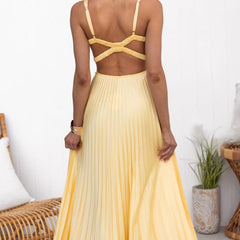 Malka Pleated V-Neck Maxi Dress