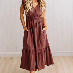 Tanya tie front midi dress in Cocoa Brown