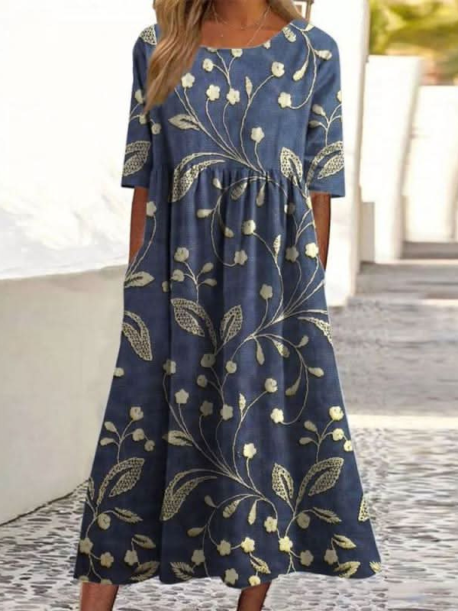 Relaxed embroidered midi dress front view