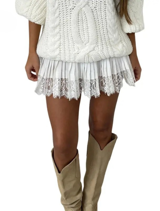 Lace mini skirt shown styled from another angle