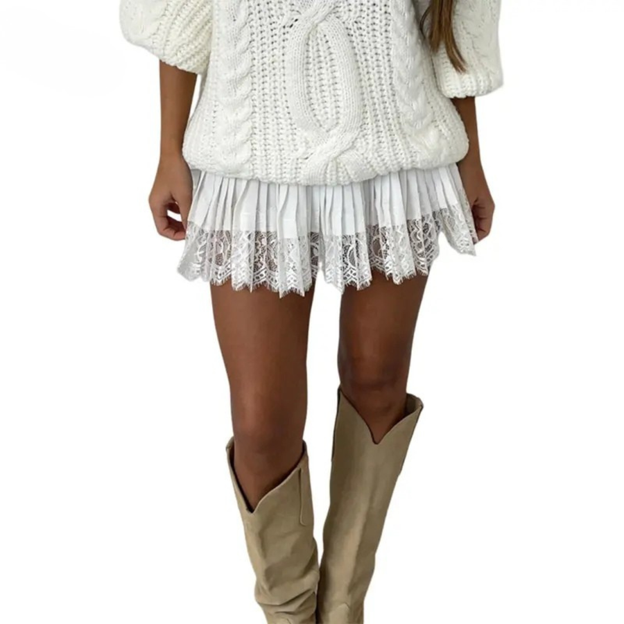 Lace mini skirt shown styled from another angle