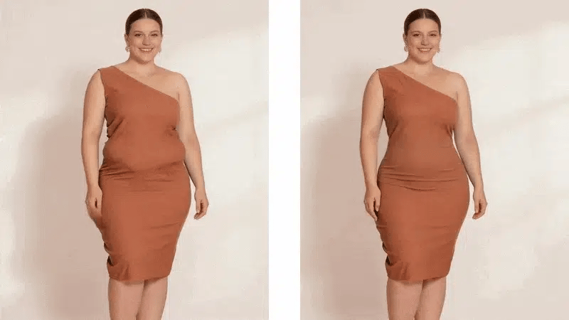 Before and after: the same dress without and with Thea underneath.