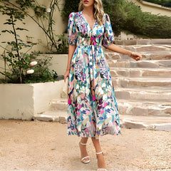 Back view of the floral midi dress