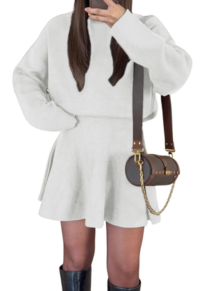 White long sleeve dress with flared skirt