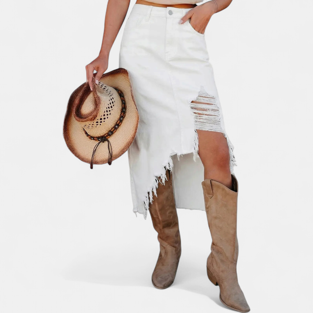 Blake high waist denim maxi skirt in white