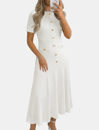 Button front midi dress in white