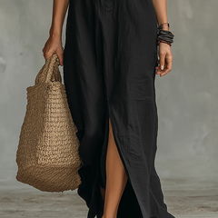 Lorelei Loose Black Maxi Dress With Buttons