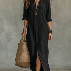 Lorelei Loose Black Maxi Dress With Buttons