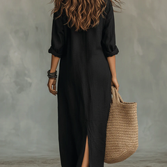 Lorelei Loose Black Maxi Dress With Buttons