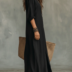 Lorelei Loose Black Maxi Dress With Buttons
