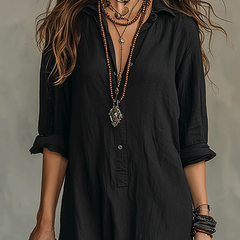 Lorelei Loose Black Maxi Dress With Buttons