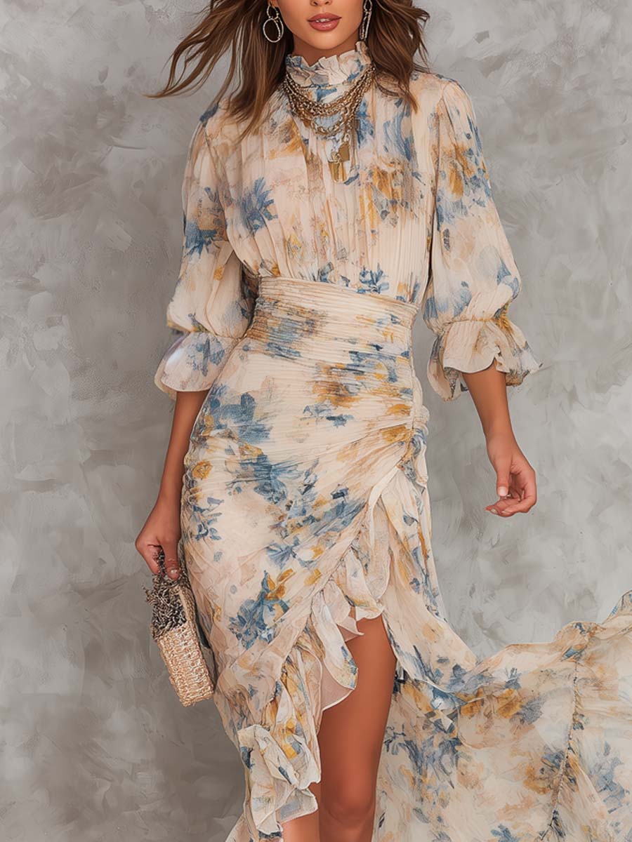 Cassia Floral Maxi Dress with Tiered Ruffle Skirt