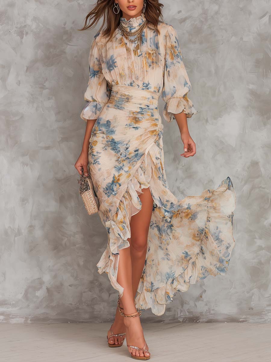 Cassia Floral Maxi Dress with Tiered Ruffle Skirt