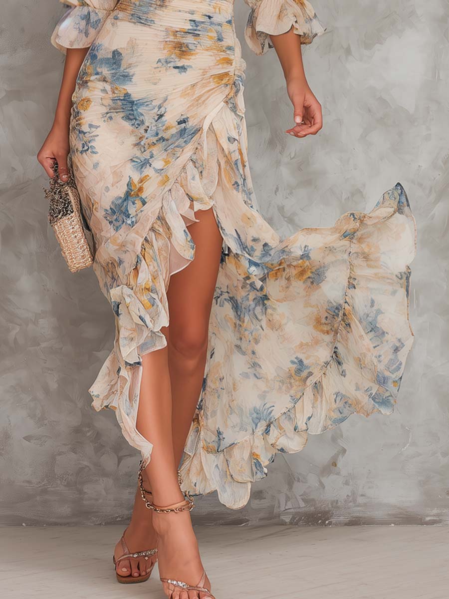Cassia Floral Maxi Dress with Tiered Ruffle Skirt