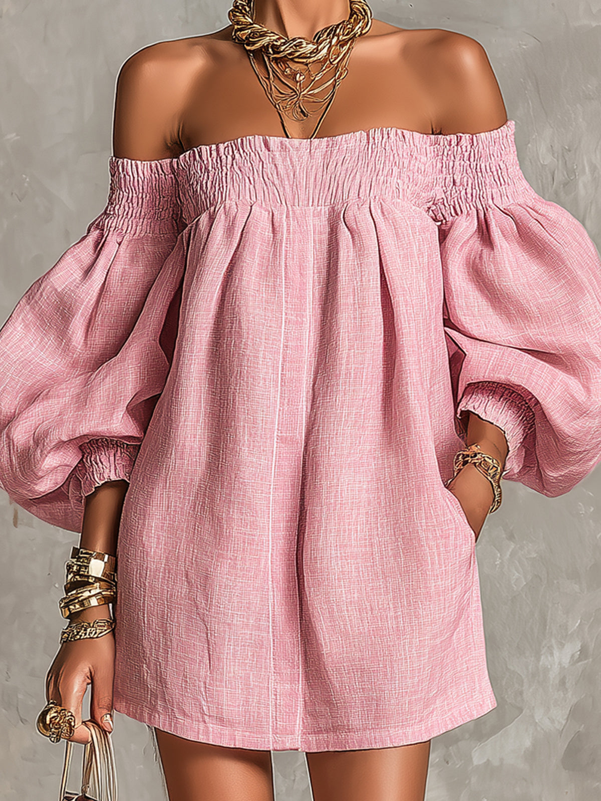Rosaline Off-Shoulder Puff-Sleeve Mini Dress