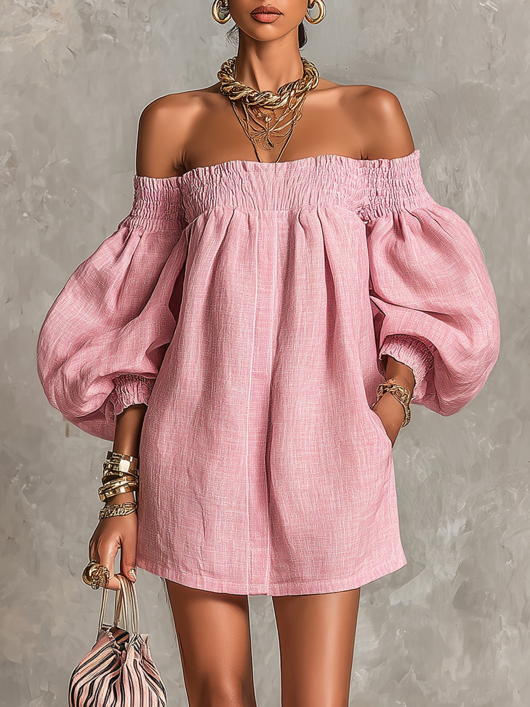Rosaline Off-Shoulder Puff-Sleeve Mini Dress