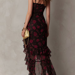 Lowe Floral Ruched Ruffle Hem Dress