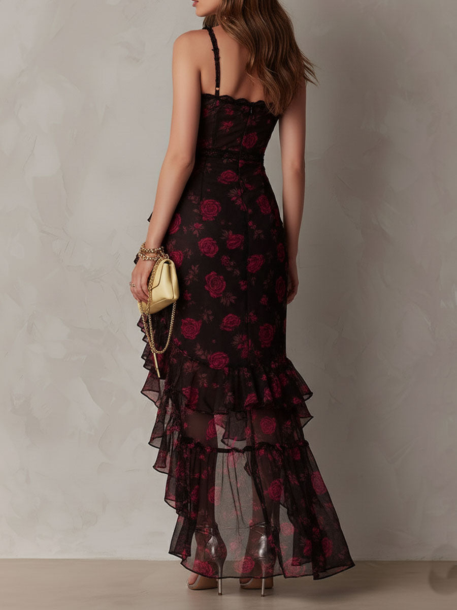 Lowe Floral Ruched Ruffle Hem Dress