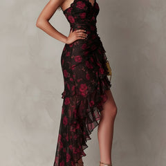 Lowe Floral Ruched Ruffle Hem Dress
