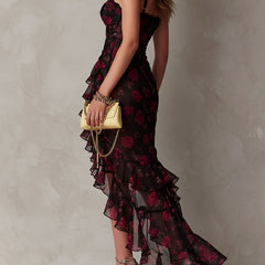 Lowe Floral Ruched Ruffle Hem Dress