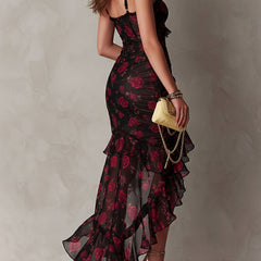 Lowe Floral Ruched Ruffle Hem Dress