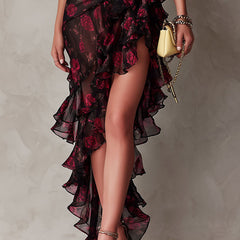 Lowe Floral Ruched Ruffle Hem Dress