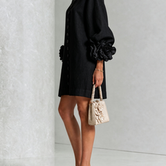Aurora Floral-Cuff Button Mini Dress with Volume Sleeves
