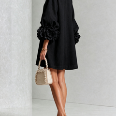 Rosamund Floral-Cuff Button Mini Dress with Relaxed Fit