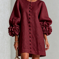 Aurora Floral-Cuff Button Mini Dress with Volume Sleeves