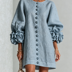 Cleo Floral-Trimmed Mini Dress with Button Front