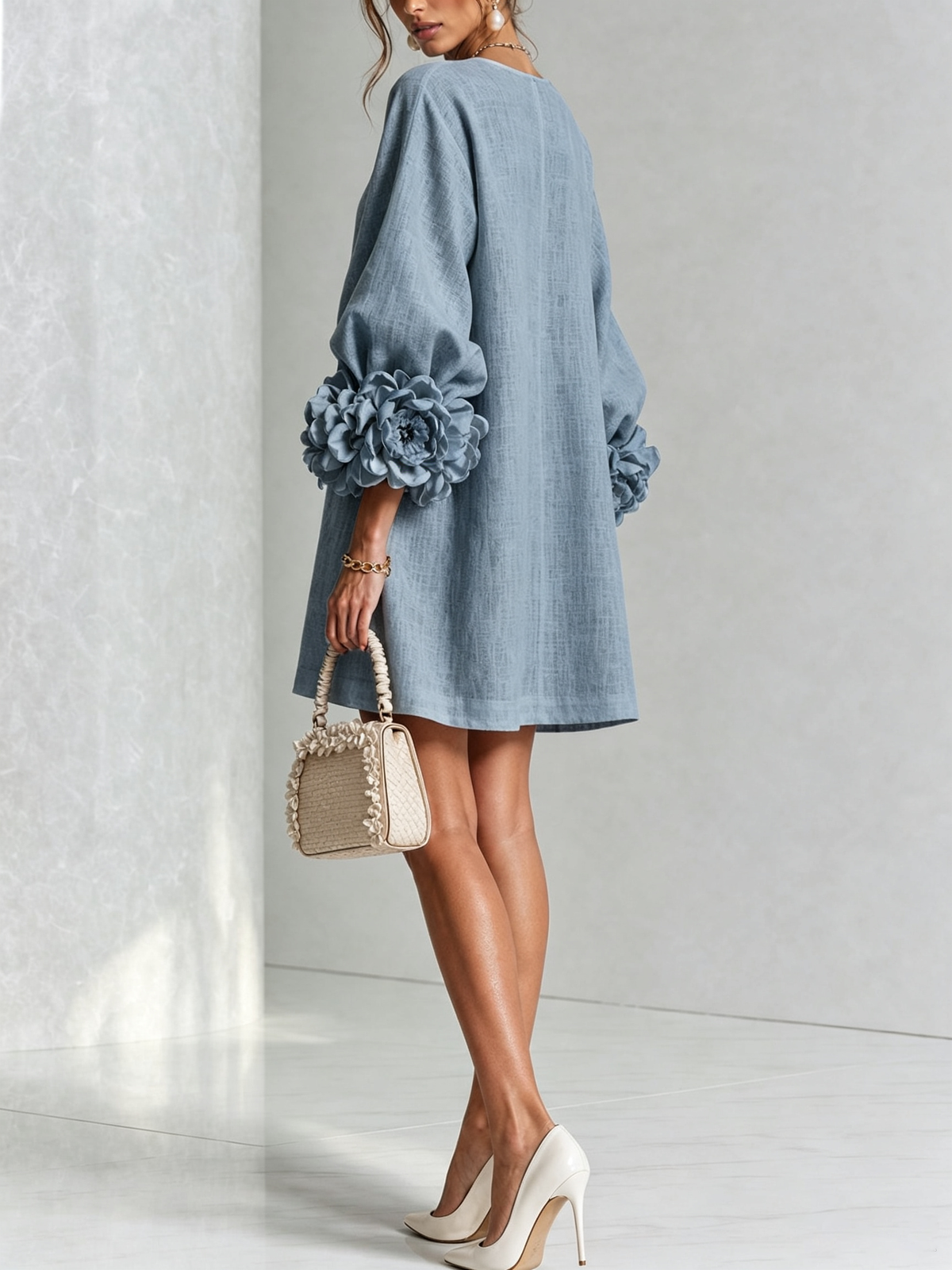 Cleo Floral-Trimmed Mini Dress with Button Front