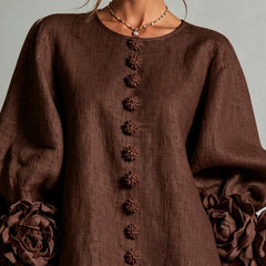 Gabrielle Rosette-Cuff Mini Dress with Sculpted Floral Sleeves
