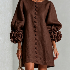 Aurora Floral-Cuff Button Mini Dress with Volume Sleeves