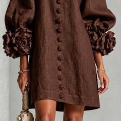 Gabrielle Rosette-Cuff Mini Dress with Sculpted Floral Sleeves