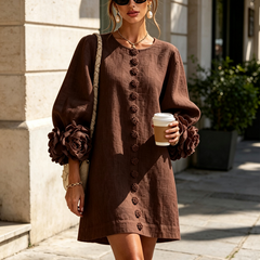 Gabrielle Rosette-Cuff Mini Dress with Sculpted Floral Sleeves