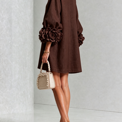 Gabrielle Rosette-Cuff Mini Dress with Sculpted Floral Sleeves