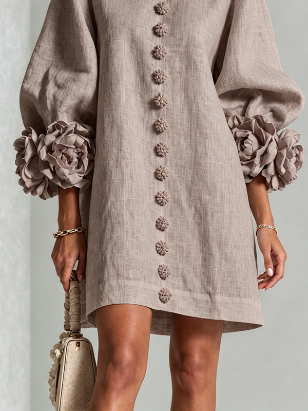 Zara Floral-Cuff Button Mini Dress