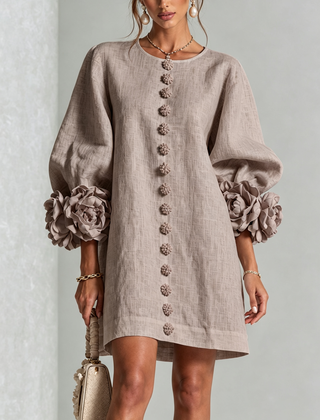 Zara Floral-Cuff Button Mini Dress