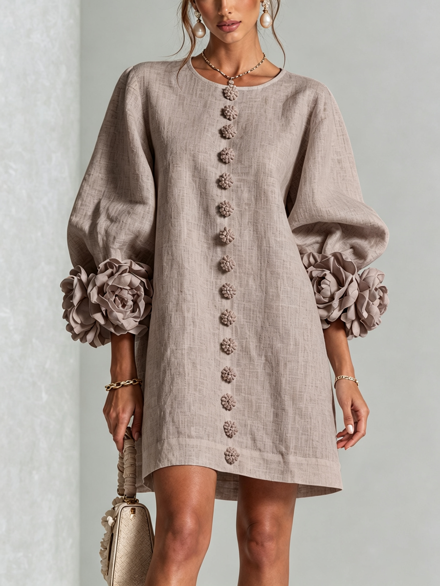 Zara Floral-Cuff Button Mini Dress