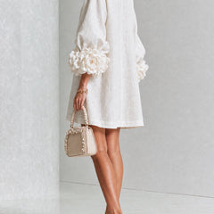 Aurora Floral-Cuff Button Mini Dress with Volume Sleeves