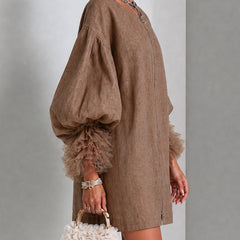 Rebecca Zip-Front Balloon Sleeve Mini Dress