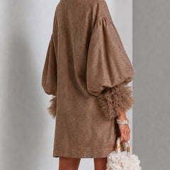 Rebecca Zip-Front Balloon Sleeve Mini Dress