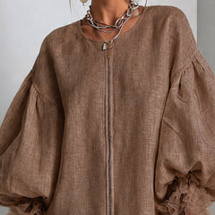 Rebecca Zip-Front Balloon Sleeve Mini Dress