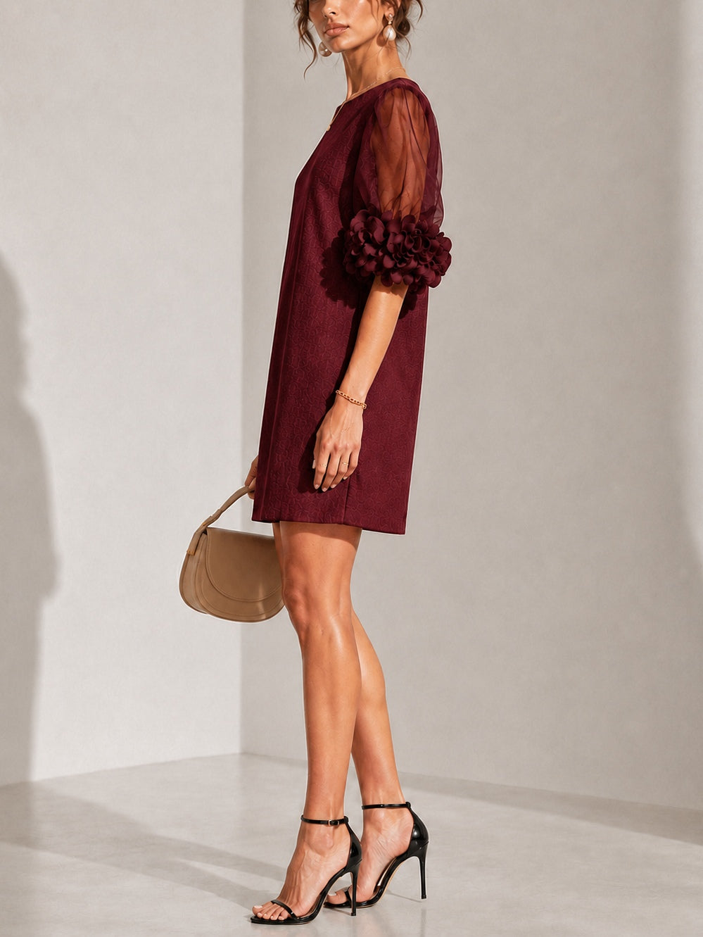Francesca Floral-Cuff Puff-Sleeve Mini Dress