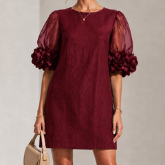 Francesca Floral-Cuff Puff-Sleeve Mini Dress