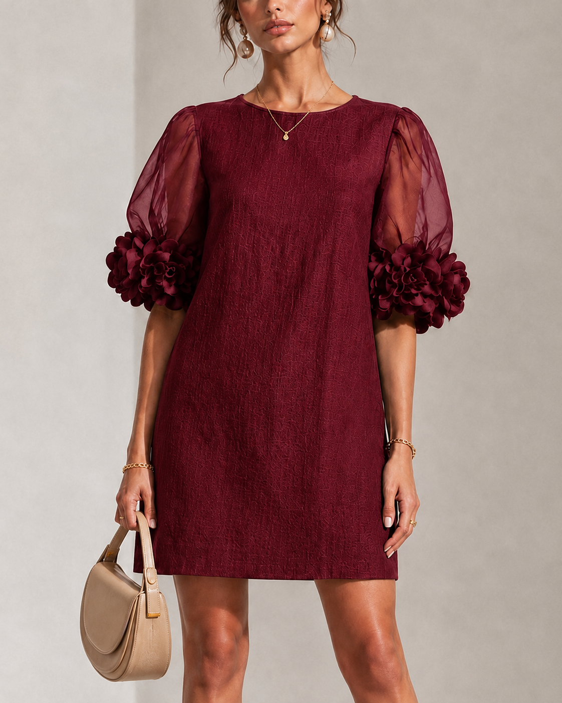 Francesca Floral-Cuff Puff-Sleeve Mini Dress