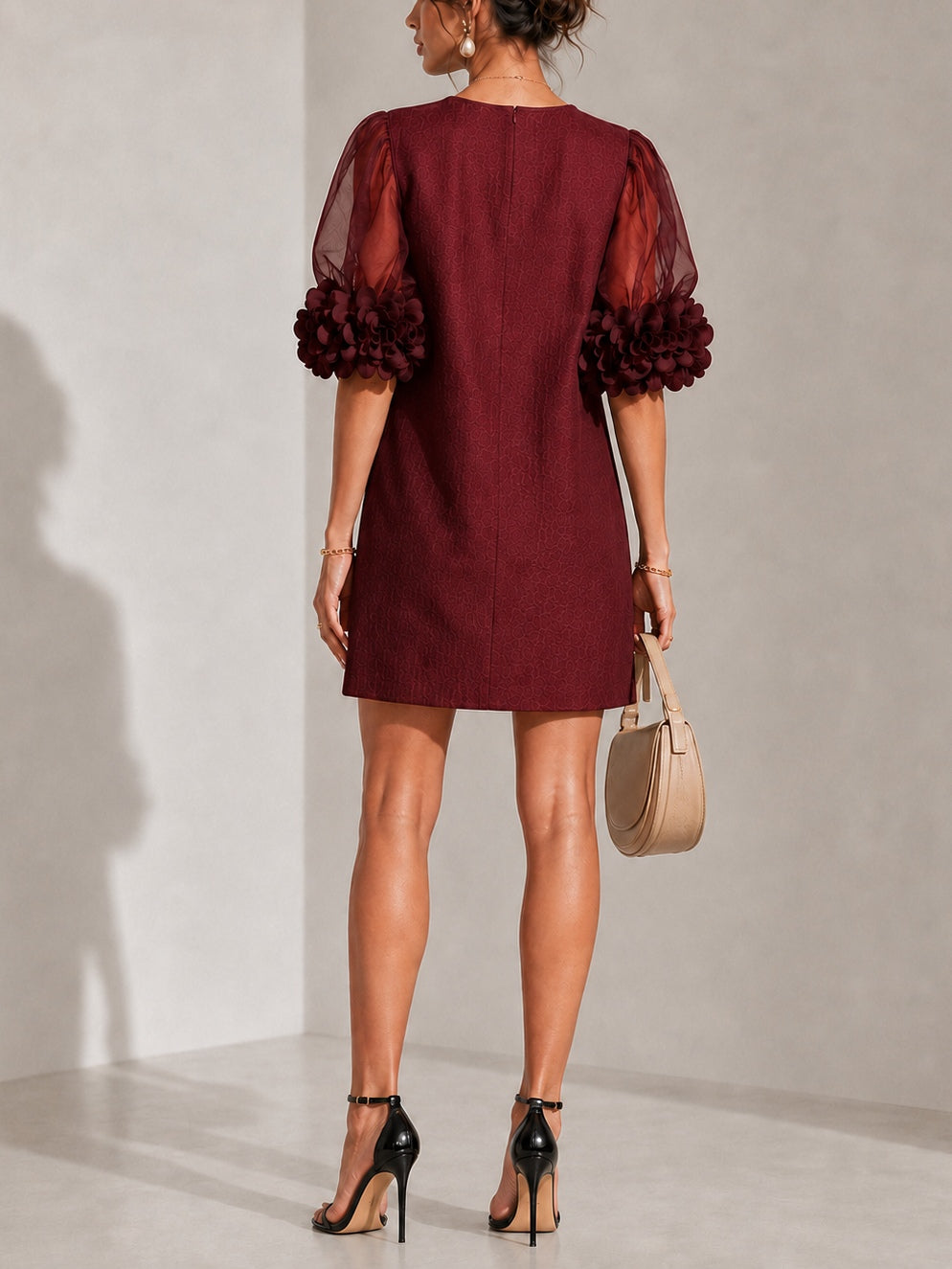 Francesca Floral-Cuff Puff-Sleeve Mini Dress